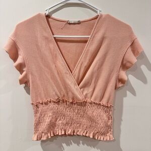 Altar'd State Pink Flutter Sleeve Wrap Blouse